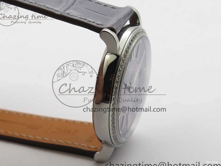 MIROTIME 0510 Attractive Portofino 37mm SS V7F 1:1 Best Edition Gray Dial Diamonds Bezel on Gray Leather Strap A 7091